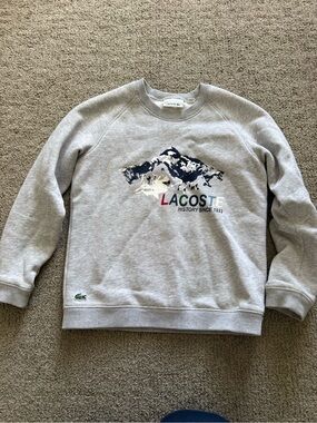 Lacoste Light Gray Kids Crewneck Sweatshirt with Mountain Graphic sz8